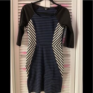 Venus body con blue white striped black dress